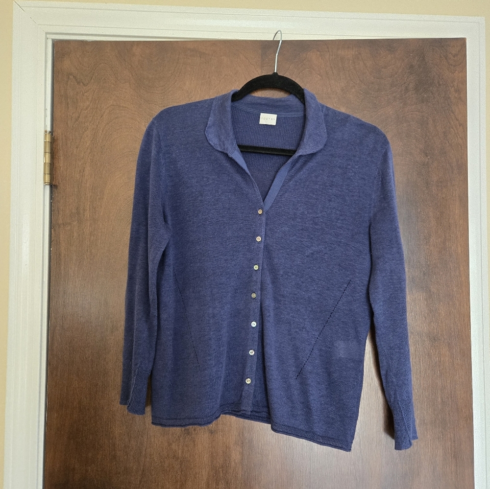Poetry Women's Light Weight Navy Fine Linen Cardigan Sz 6